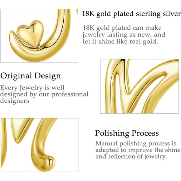 925 Sterling Silver Initial Necklace with Rose Gold Heart, 18 Inch Chain, Person - Picture 7 of 7